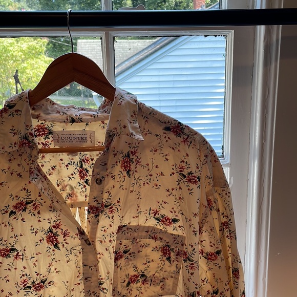 90s Vintage Victoria’s Secret Sleep Shirt Floral & Cream Button Up Pajamas - Picture 3 of 5